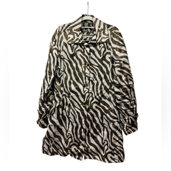 Solo Moda metallic brown zebra linen lightweight trench coat size 6 - Picture 2 of 7